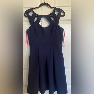 Betsy Johnson Navy Cutout Box Pleat Dress Size 10